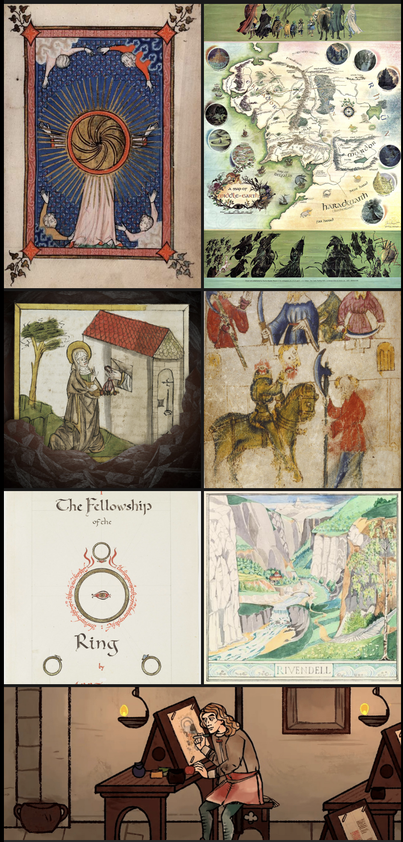 a collage of medieval and modern art to describe my interests!